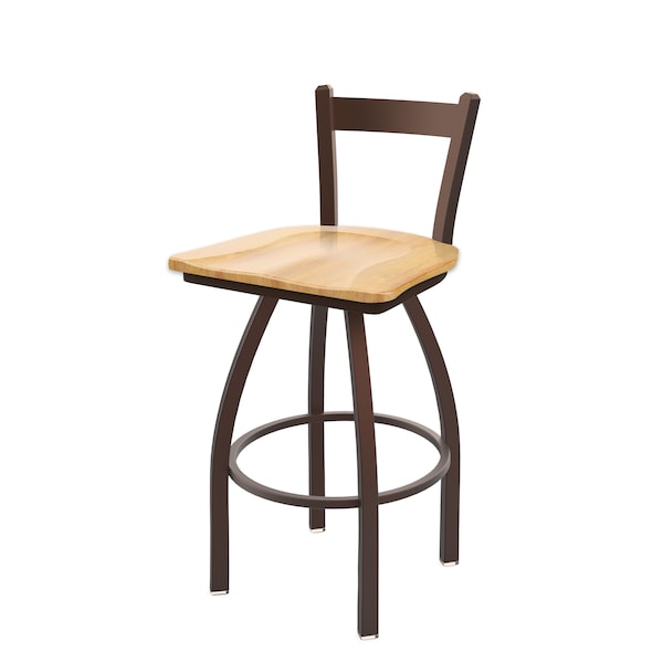 25" Low Back Swivel Counter Stool, Bronze Finish, Nat Maple Seat